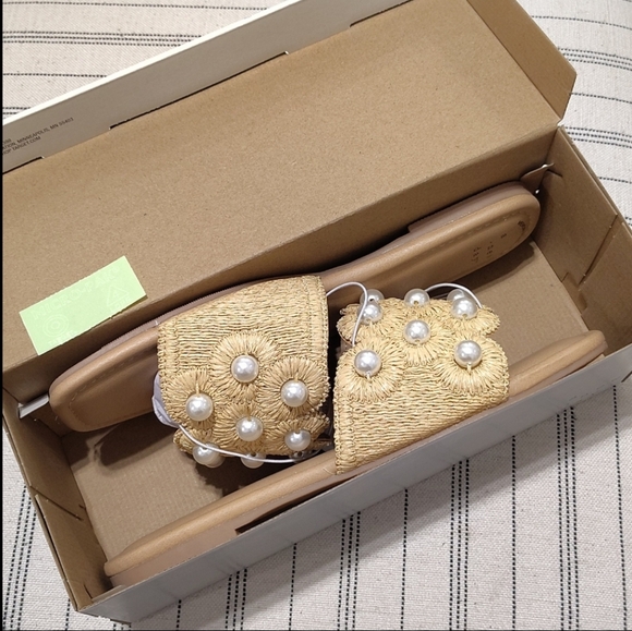 A New Day Delaney Pearl Embellishments Rafia Sandal In Tan Size Woman's 9.5 - Picture 3 of 8